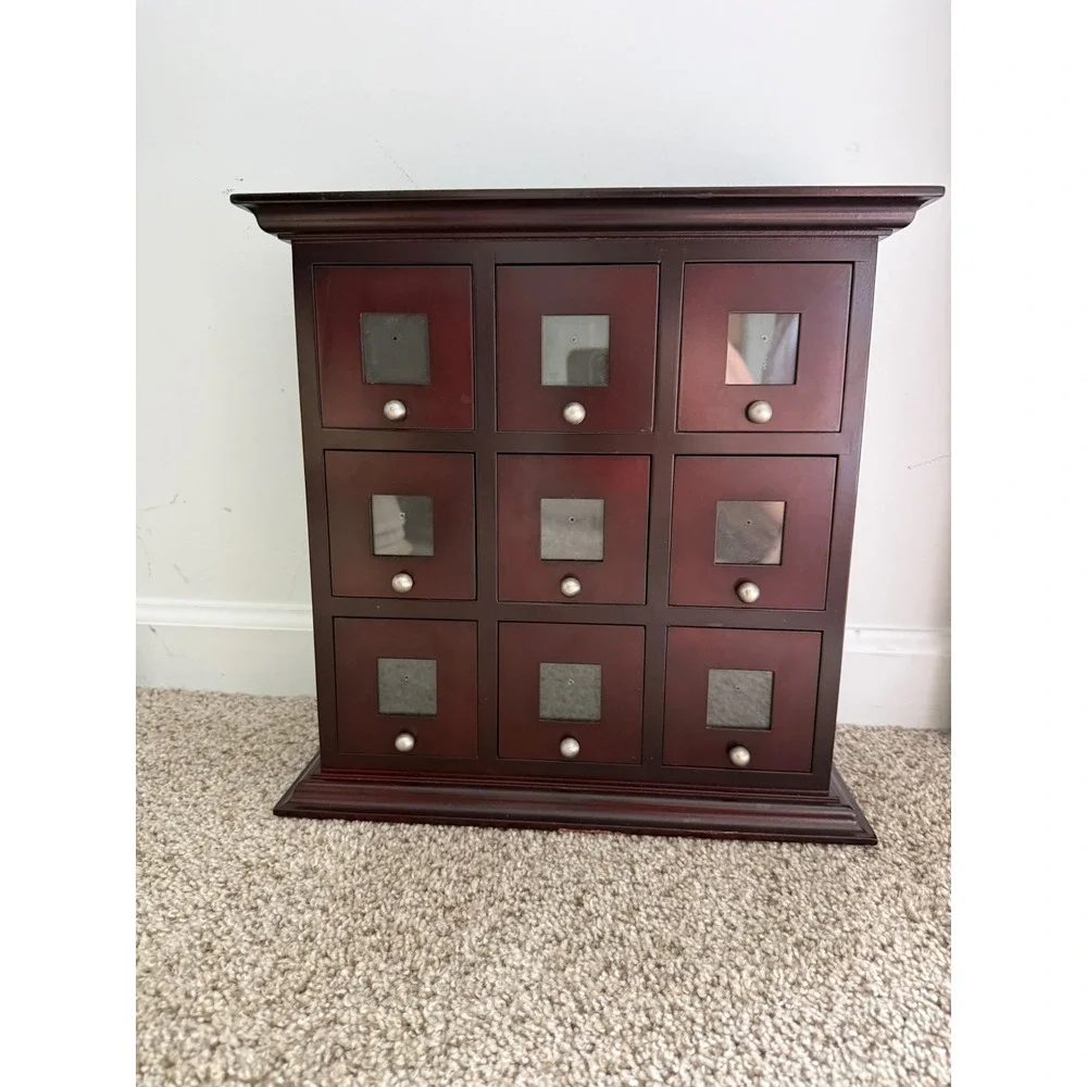 Mahogany Wood 9 Drawer Jewelry Box Apothecary Chest Wall Mount Organizer Brown